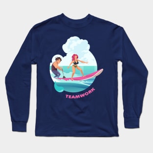 Surfer Couple Teamwork Long Sleeve T-Shirt